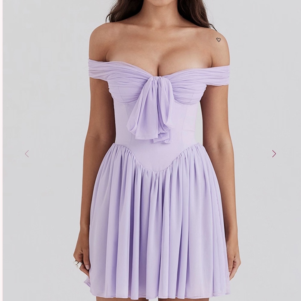 House of cb soleil Elegant Lavender Off-Shoulder Dress